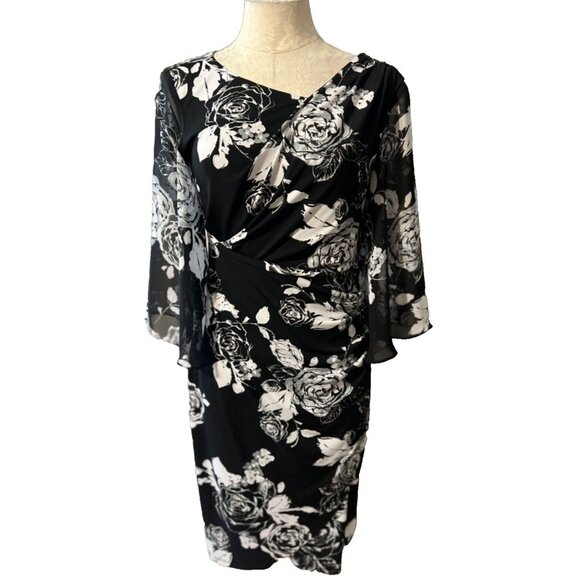 Connected Dress 6 Black White 3/4 Sleeve Stretch Sheath Washable Career NEW - Picture 1 of 6